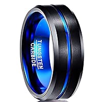 NUNCAD Tungsten Ring for Men Women 4/6/8/10mm Black/Blue/Gold/Rose Gold/Silver Groove Wedding Bands Beveled Edges Engraved I Love You Size 4 to 17