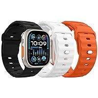 MoKo 3Pack Ocean Band Compatible with Apple Watch Ultra 2 Strap 49mm 45mm 44mm 42mm for Men Women,Outdoor Silicone Replacement Sport Strap Wrist band for iWatch Series 9 8 7 6 5 4 3 SE Ultra 2 1,B/O/W