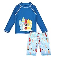 Little Boys Swimsuit 2Pcs Rash Guard Long Sleeve Print Swimming Shirt Tops with Shorts Set