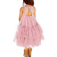 MITILLY Girls Boho Lace Backless Square Neck Sleeveless A Line Ruffle Tiered Flowy Long Party Dress