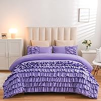 Holawakaka Lavender Waterfall Ruffle Comforter Set Twin Size Multi-Layers Ruffled Shabby Chic 3PCS Bedding Set for Girls Women