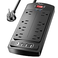10 Feet Surge Protector Power Strip - Nuetsa Extension Cord(1625W/13A) with 8 Outlets and 4 USB Ports, Flat Plug, 2700 Joules, for Home, School, College Dorm Room, and Office, ETL Listed, Black