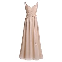 CHICTRY Women's Sleeveless V Neck Chiffon Maxi Bridesmaid Dress Evening Prom Gown