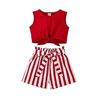 Baby Girl Outfit Set Summer Toddler Girls Sleeveless Vest Tops and Striped Shorts Outfit Girl Clothes 4t (Red, 18-24 Months)