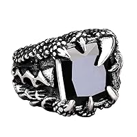 Men's Stainless Steel Vintage Dragon Claw with Square Cubic Zirconia Gemstone Biker Ring