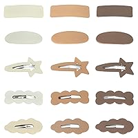 15Pcs Hair Barrettes Clips for Women Girls, 2 Inch Plastic Metal Star Snap Cloud Square Hair Barrettes Clips for Thin Thick Hair Cute Hairpins Accessories for Women Girls (Neutral)