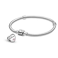 Pandora Jewelry Bundle with Gift Box - Sterling Silver Sister Heart Charm with Cubic Zirconia & Moments Sterling Silver Snake Chain Charm Bracelet with Barrel Clasp, 8.3