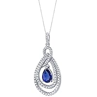PEORA 925 Sterling Silver Teardrop Glamour Halo Pendant Necklace for Women in Various Gemstones, Pear Shape 10x7mm, with 18 inch Italian Chain