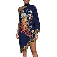 Women's Bohemian Round Neck Glamorous Sleeveless Knee Length Print Swing Beach Dress Flowy Casual Loose-Fitting Summer