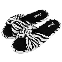Womens Soft Plush Bow Thong Spa Home Indoor Cozy Slide Slipper, Size 9, Black White Stripe