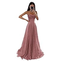 Sparkly Sequin Tulle Prom Dresses for Women with Slit Cowl Neck Corset Formal Evening Gown with Pockets