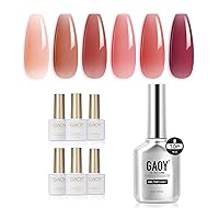 Summer Jelly Gel Nail Polish and Gel Top Coat of 6 Transparent Red Pink Nude Gel Polish Kit