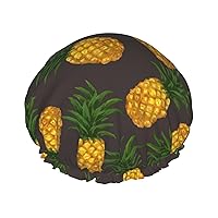 Pineapple Shower Caps Reusable Waterproof, Oversized Design for All Hair Lengths,Double Layers Elastic Shower Hat