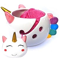 Unicorn Yarn Bowl for Knitting - Cute Ceramic Knitting Bowl Extra Large - Ceramic Yarn Bowl Crochet Accessories Yarn Holder Storage Gift for Knitters Funny