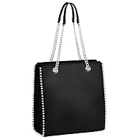 Crazy Chic Women's Chain Handbag Tote Shopper Rivets Beads - PU Leather Shoulder Bag Rectangular - Medium Large Shopping Bag - Women Elegant Modern Tote Bag - Fashion Stylish, Black
