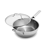 Agility Tri-Ply Stainless Steel 3.57QT Chef’s Pan with Lid, Induction Suitable Cookware, Ultra-Durable, Quick Even Heating, Measurement Markings, Pouring Rim, Lightweight, Dishwasher and Oven Safe