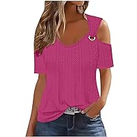 Sexy Cold Sholuder Tops for Women Summer Hollow Out Eyelet Short Sleeve T Shirts Ladies Tunic Tops Y2K Going Out Blouses