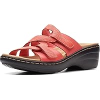 Clarks Women's Merliah Karli Heeled Sandal, Bright Coral Leather, 10