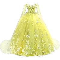 Women's Luxurious Off The Shoulder Quinceanera Dress 3D Flower Prom Dress Long Shawl Bridal Dress with Cape