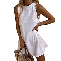 POCHY Women Cotton Linen Sleeveless Tank Dress 2023 Summer Dresses Back Zipper Linen Casual Beach Sundress
