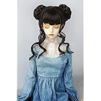 JD729 8-9inch 21-23cm Chinese Twin Buns Synthetic Mohair BJD Wigs 1/3 SD DOD Doll Accessories (Coffce Black)