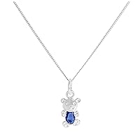 Sterling Silver September Sapphire CZ Birthstone Bear Necklace 14-32 Inches