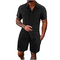 Men's Polo Shirt and Drawstring Shorts Set Solid Casual Short Sleeve 2 Piece Outfits Classic Summer Sweatsuits