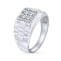 Bling Jewelry Personalize Invisible Cut AAA CZ Geometric Square Side Band Design Accent Statement Men's Engagement Ring Pinky Ring Unisex Women Plus Size .925 Sterling Silver Customizable