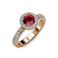 Ruby and Diamond Milgrain Work Halo Engagement Ring 1.44 ct tw in 14K Rose Gold