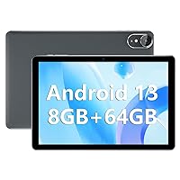 Android 13 Tablet, 10 inch Tablets with 8GB (4+4) RAM 64GB ROM 1TB Expand, Quad-Core Processor, 1280x800 IPS HD Touch Screen, WiFi, Dual Camera, Bluetooth, 6000mAh Battery - Black
