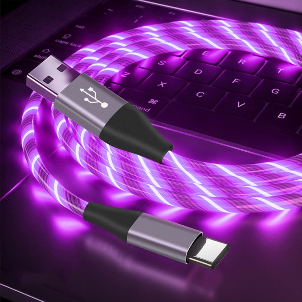 USB C Cable, 3A LED Light Up Fast Charger Charging Cords Type C Cable Compatible with Samsung Galaxy S21 S20 S10 S10E S9 S8 Plus Note 20 10 9 8, LG G8 and More (Purple, 6 ft) …