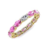 Oval Lab Grown Diamond & Pink Sapphire 4-3/8 ctw in gorgeous drape like basket setting eternity stackable ring 14K Gold