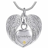 misyou Birthstone Angel Wings Grandpa Cremation urn Memorial Keepsakes Necklace Ashes Jewelry Stainless Steel Pendant
