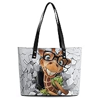Womens Handbag Giraffe Leather Tote Bag Top Handle Satchel Bags For Lady