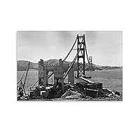 Historical Posters Under Construction of The Golden Gate Bridge, San Francisco Bay - 1935 Wall Art D Canvas Painting Posters And Prints Wall Art Pictures for Living Room Bedroom Decor 20x30inch(50x75