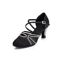 Minishion Women's TH137 Cross Strap Low Heel Satin Wedding Ballroom Latin Taogo Dance Pumps Shoes