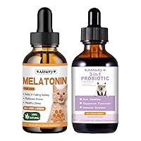 Cat Melatonin Drops & Dog Probiotic Drops | Helps with Sleep, Anxiety & Stress Relief, Gut & Digestive Health | All Natrual Ingredients, 2 Pack, Roast Chicken & Bacon Flavor