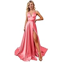 MllesReve Women's Spaghetti Strap Prom Dress Long with Slit Bridesmaid Ball Gown