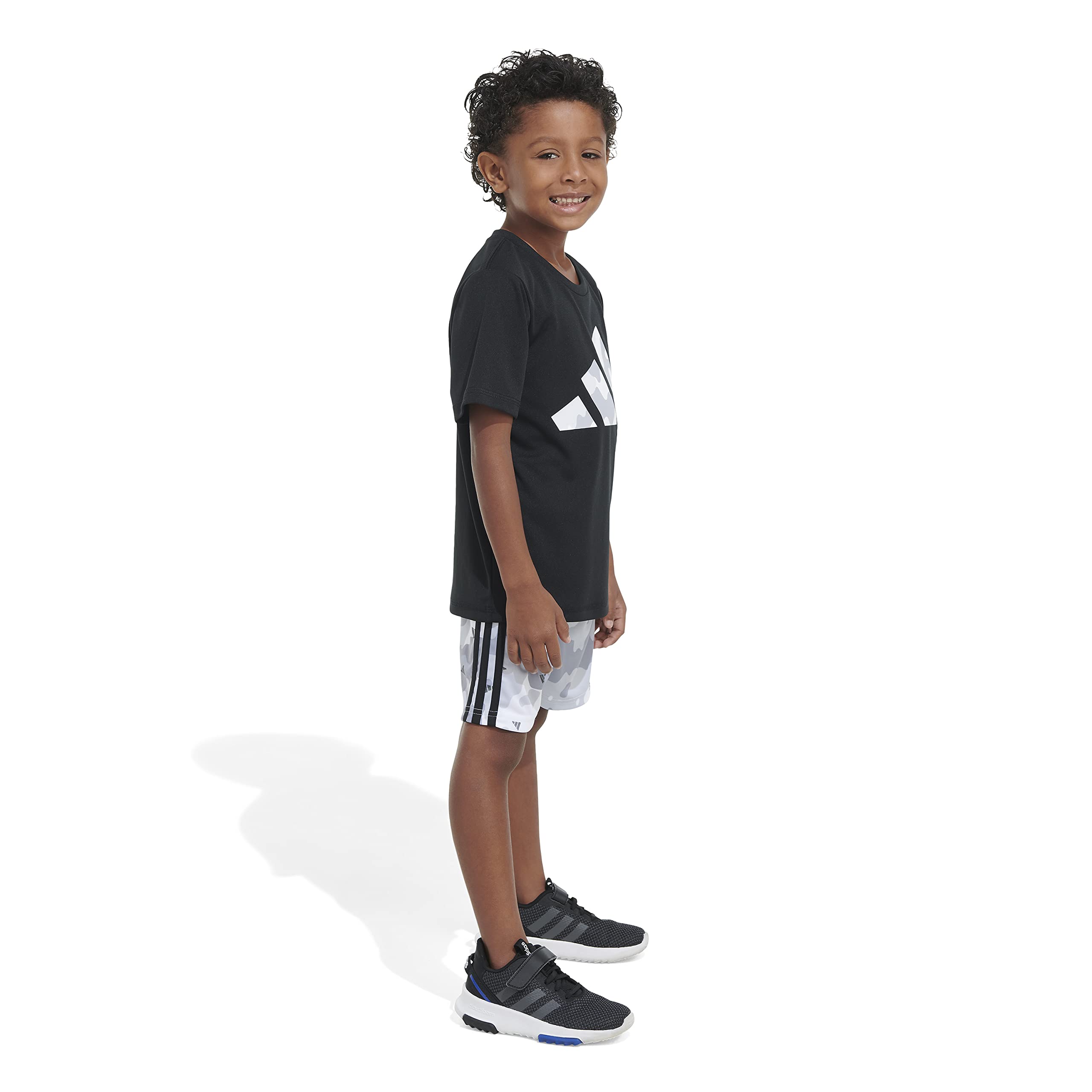 adidas Boys Short Sleeve Poly Tee & Camo All Over Print Short Set