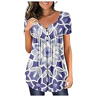 Womens Blouses,Short Sleeve Plus Size V-Neck Sexy Shirt Printed Button Summer Top Casual Trendy Tees T-Shirt