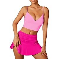 Pink Queen Women's High Waisted Bikini Set Two Piece Swimsuit V Neck Spaghetti Straps Swim Skirt Bathing Suit
