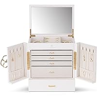Vlando Jewellery Storage Large Jewellery Box Jewellery Organiser Large XXL Jewellery Box with Mirror for Earrings, Necklaces, Watches