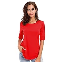 LUSMAY Womens Cotton Tops Summer Casual Fitted T Shirt Half Sleeve Tunic Comfy Tee