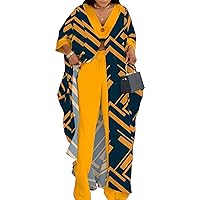 LROSEY African 2 Piece Outfits Caftans for Women Floral V Neck Long Cardigan Cover Up Wide Leg Pants Sets Plus Size