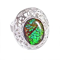 Ravishing Impressions Natural Ammolite Gemstone 925 Solid Sterling Silver Ring,Handmade Jewelry,for Girls