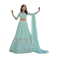 Light Blue,Cocktail Party Wear Indian Women Georgette Sequin Thread Embroidered Lehenga Choli Bollywood Skirt 6944