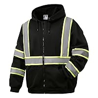 High Visibility Reflective Hoodies for Men, Class 3 Safety Sweatshirts with Pockets, Work Construction Safety Hoodie, Hi Vis Zipper Black Sweatshirt