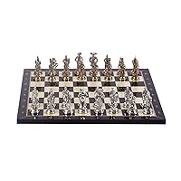 Metal Chess Set for Adults Spanish Royal Guards Figures,Handmade Pieces and Different Design Wooden Chess Board (Walnut)