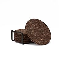 Thirstystone Set of 6 Thick Dark Cork Coasters in Attractive Black Coaster Holder 4.7