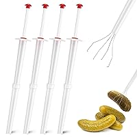 meekoo Set of 4 Pickle Picker Stainless Steel and Plastic Pickle Pincher 8 Inch Deluxe Pickle Grabber Tool Pickle Jar Fork for Kitchen Food Olive Pepper, White